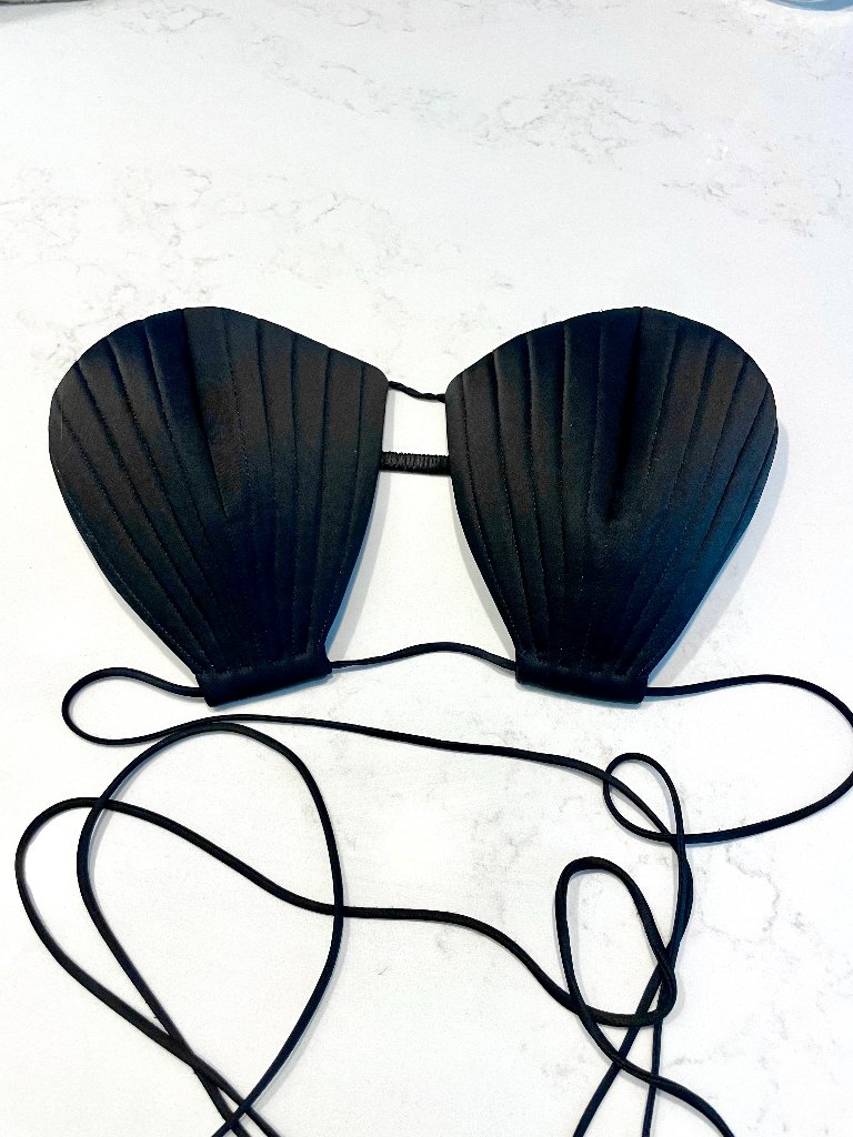 Bevza Black Satin Mermaid Seashell Bra, Size M